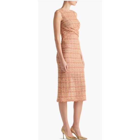 New St. John Gossamer Draped Peach Plaid Midi-Dress size 10 - Picture 4 of 15